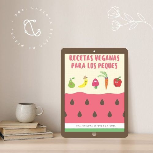 Portada de un ebook recetas veganas para niños sobre una mesa